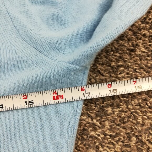 Vintage J Crew Sweater 100% Cashmere V Neck Rolled Hem Blue Womens Small - Picture 6 of 8